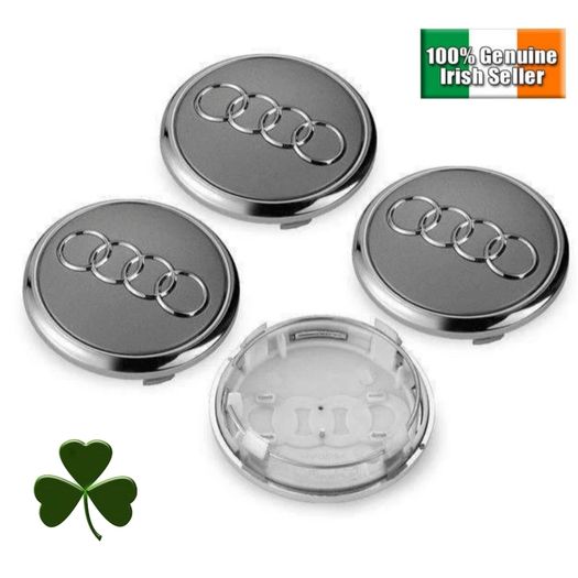 4x Audi Chrome & Grey 3D 68mm 69mm centre caps