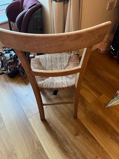 Vintage ladder back chair with woven rush seat