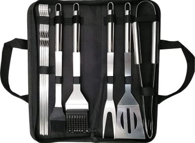 BBQ Grill Tools Barbecue Accessories 10 Piece Utensils: Grill Brush, Spatula, Tongs, Fork, Basting Brush, Kebab Skewers