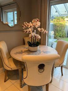 Coach house table & upholstered chairs