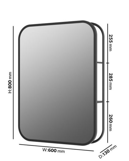 Mirror - Rectangular Black Metal Mirror with discreet open shelving