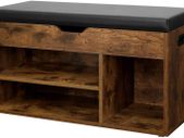 Shoe Bench LHS30BX, Seat Bench, Padded, 3 Open Compartments, Under Seat Storage, Shoe Storage, Hallway, Living Room, Bedroom, Holds up to 150 kg, Vintage, Dark Brown