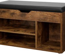 Shoe Bench LHS30BX, Seat Bench, Padded, 3 Open Compartments, Under Seat Storage, Shoe Storage, Hallway, Living Room, Bedroom, Holds up to 150 kg, Vintage, Dark Brown