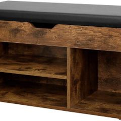 Shoe Bench LHS30BX, Seat Bench, Padded, 3 Open Compartments, Under Seat Storage, Shoe Storage, Hallway, Living Room, Bedroom, Holds up to 150 kg, Vintage, Dark Brown