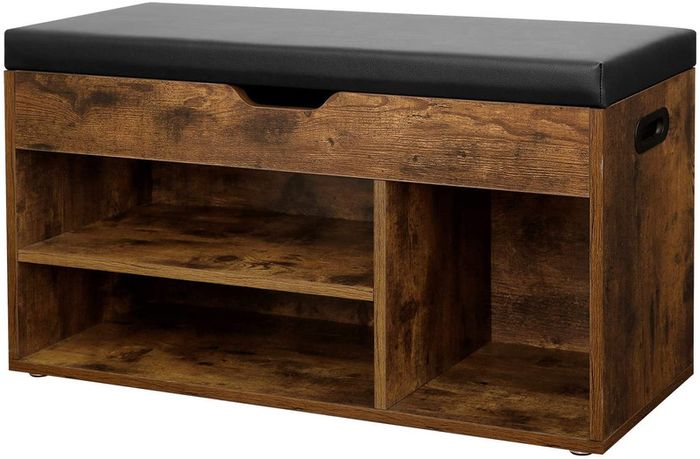 _Shoe Bench LHS30BX, Seat Bench, Padded, 3 Open Compartments, Under Seat Storage, Shoe Storage, Hallway, Living Room, Bedroom, Holds up to 150 kg, Vintage, Dark Brown