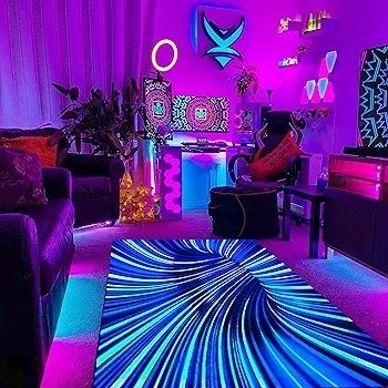 Blacklight 3D Vortex Illusion Rug, Large Neon Hole UV Reactive Visual Optical Area Rug, Non-Slip Fluorescent Luminous Game Floor Mat Carpet, Glow in The Dark Kid Playroom Decor 180x120cm