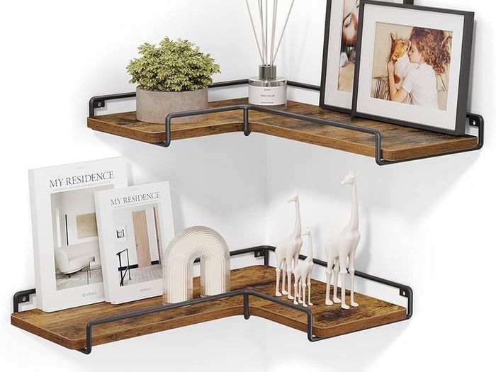 MULTIPLE COLOURS AVAILABLE Floating Shelves, Set of 2, L-Shaped Corner Shelves for Wall, Corner Wall Shelf, Industrial Style, for Living Room, Bedroom, Kitchen, Black