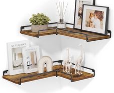 MULTIPLE COLOURS AVAILABLE Floating Shelves, Set of 2, L-Shaped Corner Shelves for Wall, Corner Wall Shelf, Industrial Style, for Living Room, Bedroom, Kitchen, Black