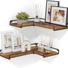 MULTIPLE COLOURS AVAILABLE Floating Shelves, Set of 2, L-Shaped Corner Shelves for Wall, Corner Wall Shelf, Industrial Style, for Living Room, Bedroom, Kitchen, Black