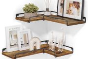 Floating Shelves, Set of 2, L-Shaped Corner Shelves for Wall, Corner Wall Shelf, Industrial Style, for Living Room, Bedroom, Kitchen, Rustic Brown and Black
