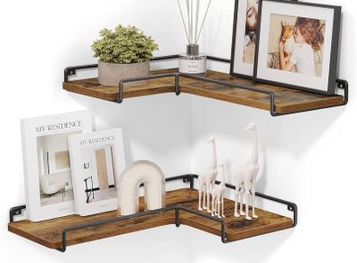 Floating Shelves, Set of 2, L-Shaped Corner Shelves for Wall, Corner Wall Shelf, Industrial Style, for Living Room, Bedroom, Kitchen, Rustic Brown and Black