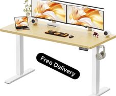 140 x 60 cm Standing Desk, Electric Height Adjustable Desk with 2 Hooks