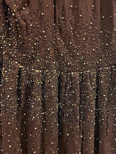 Mango Brown Glitter Hand Beaded Maxi Backless Dress size 10