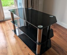 Mahara Glass Corner TV Stand - Black Glass TV Unit With Shelves