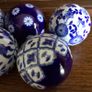 5 Beautiful Ornate Blue and White Ceramic Carpet Balls Image 3