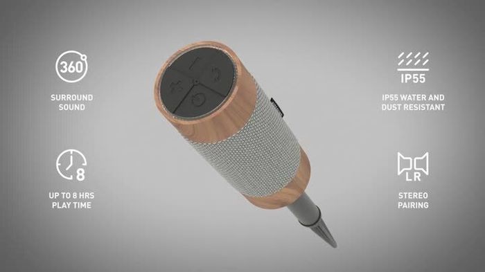 KitSound KS DIGGIT Diggit Outdoor Freestanding Bluetooth Garden Speaker with Removable Stake, Silver/Wood (New)