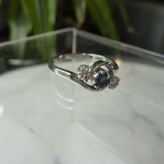 9ct White Gold Sapphire and Diamond Three Stone Crossover Ring, Size P
