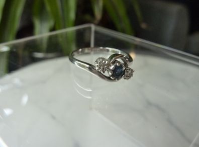 9ct White Gold Sapphire and Diamond Three Stone Crossover Ring, Size P