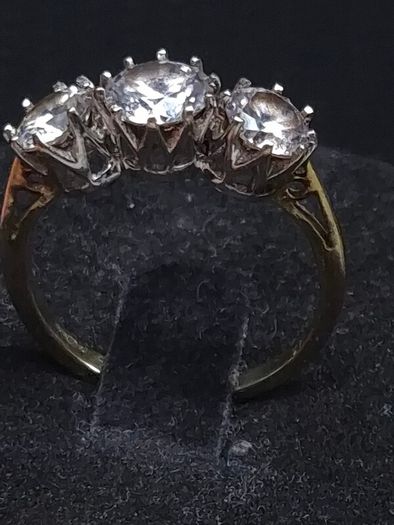 Vintage 9ct Gold Three Stone Ring Dublin Hallmark Size 51.5