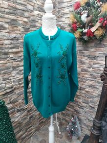 Vintage Green embellished cardigan size Large Postage included
