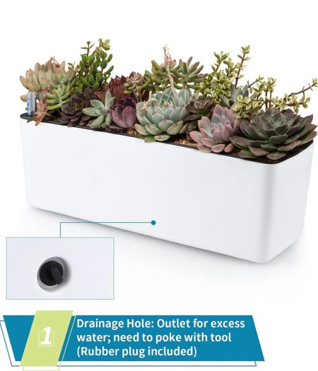 2-Pack Self Watering Planter, Rectangle Flower Pot with Water Level Indicator, Window Gardening Box for Indoor Plant, Succulent, Herb, Vegetable