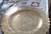 A Decorative Antique Large Hand-Engraved Chinese Dragon Brass Tray, featuring intricate hand-engraved dragon motifs and hand-chased patterns around the edges