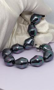 Peacock Color Shell Pearl Bracelet (Size - 8) in Rhodium Overlay Sterling Silver