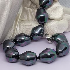 Peacock Color Shell Pearl Bracelet (Size - 8) in Rhodium Overlay Sterling Silver