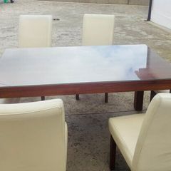 Glass walnut table, 6 chairs and 2 coffee tables