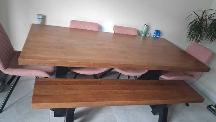 Solid oak dining table with bench