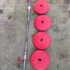 Barbell and 10kg weights