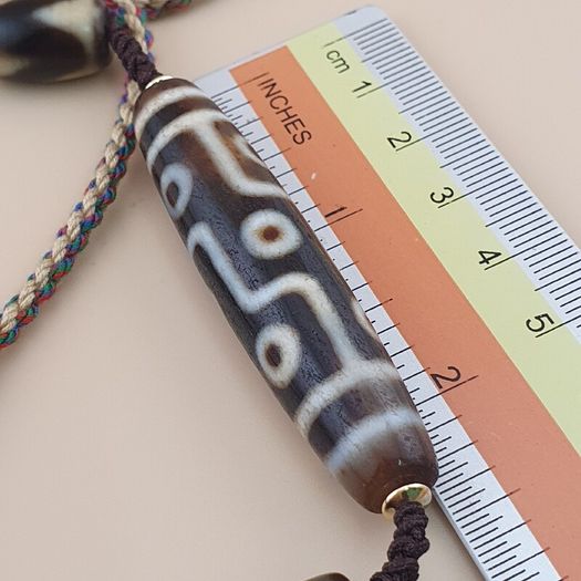 Antique Style Vintage Himalayan 9 Eyes Agate Dzi Bead Pendant Necklace