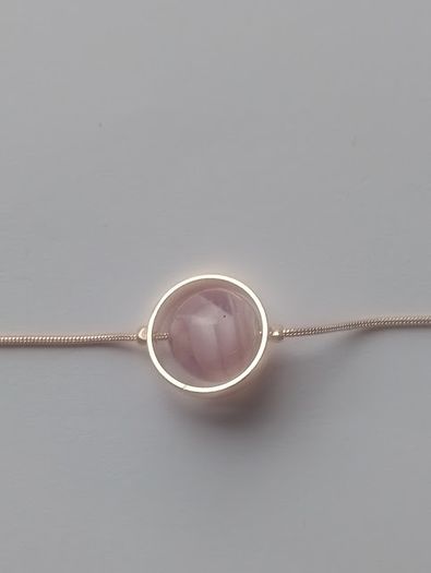 Silver and Pale Pink Stone Station Necklace 18 Inch