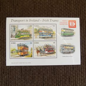 Irish Trams 1987. Scarce Minature Stamp Sheet.Overprint.World Philatelic Exhibition.Hafnia 87.Demmark.MNH.