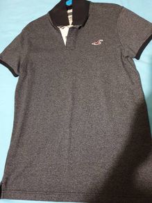 hollister black grey small medium polo shirt