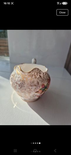 Vintage English Bone China Tea Set 22k Gold Chintz Pink Floral 6pc