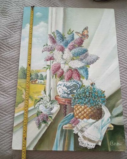 Oil on canvas still life and landscape 25.7" x 17.8"