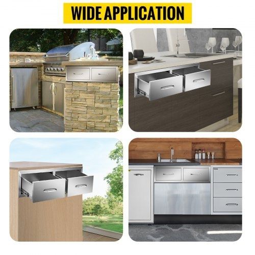 Outdoor Kitchen Drawers 30\" W x 10\" H x 20\" D, Horizontal Double BBQ Access Drawers Stainless Steel with Handle, BBQ Island Drawers for Outdoor Kitchens or Patio Grill Station
