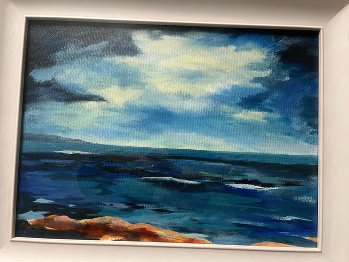 Original Helen Fitzpatrick ? Seascape Oil Painting High-Quality Custom frame
