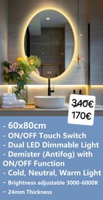 LED Bathroom Mirror 60x80cm Oval Fog Free Dual LED