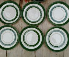 TG Green  green stripe saucers, green Cornishware