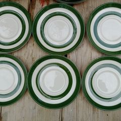 TG Green  green stripe saucers, green Cornishware