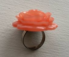 Y2K-style kitsch coral pink resin rose ring