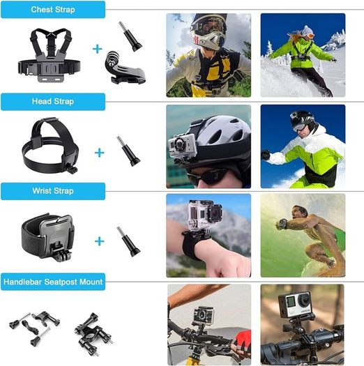 Action Camera Accessories Kit 60-In-1 for GoPro Hero 12 11 10 9 8 7 6 5 Session 4 3+ 3 2 1 Black Silver SJ4000 / SJ5000 / SJ6000 DJI OSMO Action DBPOWER AKASO Xiaomi Yi APEMAN