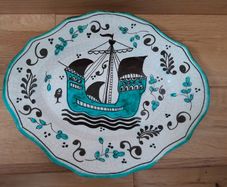 Decorative Plate for hanging on wall, oval shape, with boat