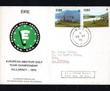 1975 Ireland European Amateur Golf Team Championship Commemorative Stamp Illustrated Addressed First Day Cover (FDC) with Nas (Naas, Co, Kildare)