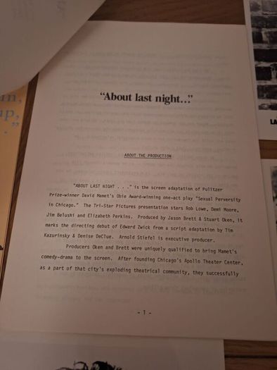 1986 About Last Night Press Kit