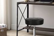 Round Rolling Stool Chair PU Leather Height Adjustable Shop Stool Swivel Drafting Work SPA Salon Stools with Wheels Office Chair (Black)