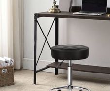 Round Rolling Stool Chair PU Leather Height Adjustable Shop Stool Swivel Drafting Work SPA Salon Stools with Wheels Office Chair (Black)