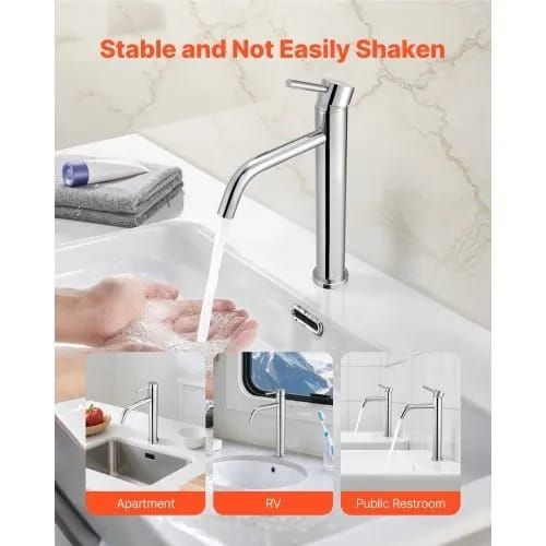 Single Handle Sink Faucet, Chrome-Plated Silver Faucet Kitchen Sink, 1 or 3 Hole Kitchen Water Faucets with Push-Button Drain, Suitable for Bathroom, RV, Bar, Public Restroom, High Arc Faucet